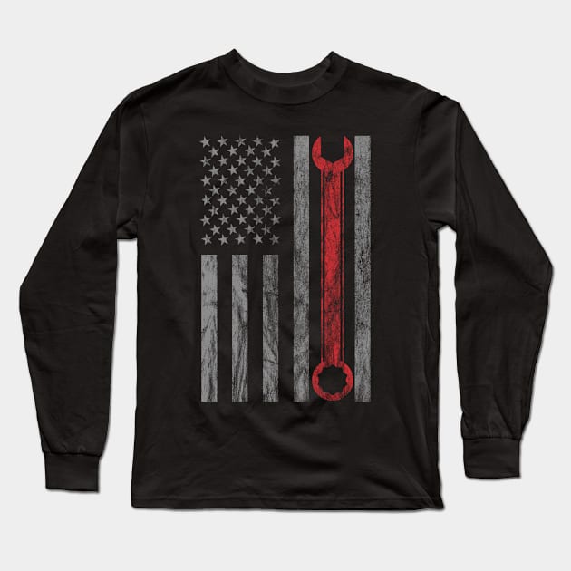 Distressed Mechanic Usa Flag Long Sleeve T-Shirt by SperkerFulis